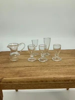 Dollhouse Miniature Artisan Germany? Glass Pitcher & Assorted Glasses 6 PCs • $5.99