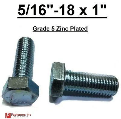 5/16-18 X 1  (FT) Hex Bolt Zinc Plated Grade 5 Cap Screw Coarse Thread • $10.83