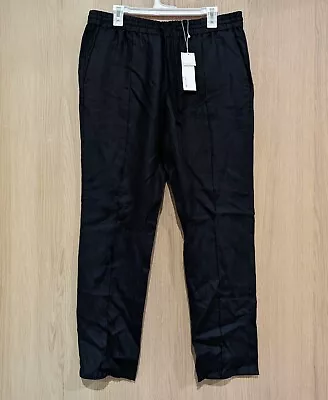 NEW Vince Mens Large Track Pants Slim Fit Black Drawstring Pintuck Hemp • $49.99