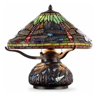 HD Designs Tiffany Dragonfly Table Lamp Antique Bronze 330pc Inlaid Glass 16  • $149.99