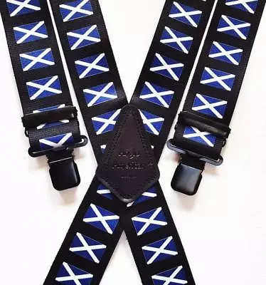 $18 • Buy Mens Braces Heavy Duty 1.5  Or 2  Scotland Flag Scottish Black Clips Trousers
