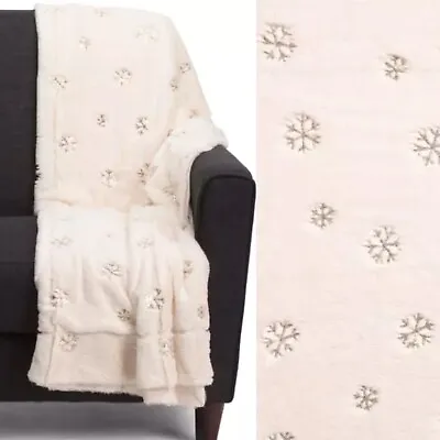 Sequin Snowflake Soft Throw Blanket Ivory Gold 50x60 Christmas THRO Marlo Lorenz • $36.99