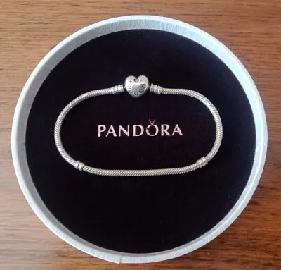 PANDORA SNAKE CHARM BRACELET WITH HEART CLASP  SILVER 925 ALE   20.5 Cm  • $45