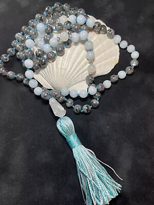 Labradorite 108 Mala Bead Necklaces Meditation Mala Necklace Yoga Jewelry Tassel • $36