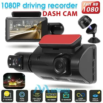 Car Dual Lens Dash Cam Video Recorder G-Sensor HD 1080P Front Rear Inside Camera • $33.75