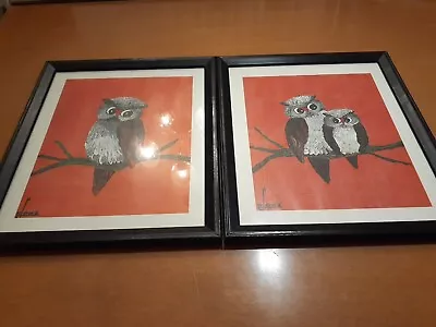 Vintage Owl Art Prints Framed Set Of 2 Mid-Century Modern 1970’s Big Eye • $17.99