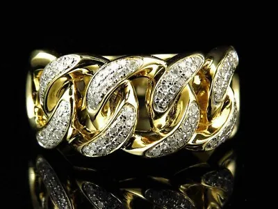 Men's 925 Yellow Gold-Plated Simulated Diamond Cuban Link Pinky Ring 1.00 Ct • $103.04