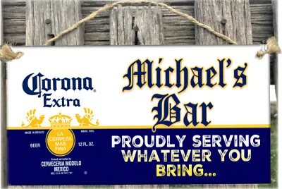 Corona Wooden Sign Plaque Country Personalised Beer BarGARAGEShed Home • $15