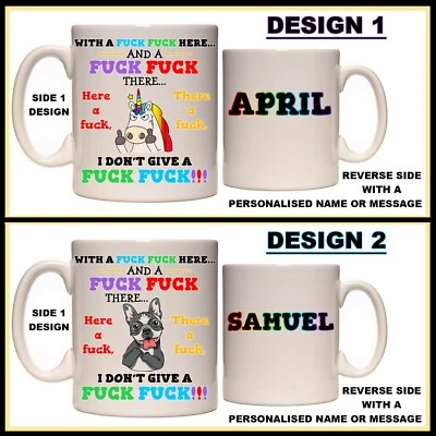 $18.50 • Buy Personalised Here A F*CK, There A F*CK Mug - Any Name, Funny Gift, Unicorn & Dog