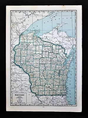 C 1930 Geographical Map Wisconsin Madison Milwaukee Green Bay Chippewa Falls  • $9.99