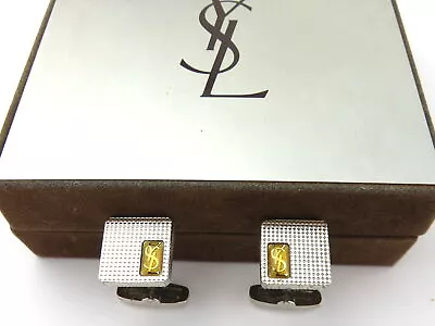 $110 • Buy Yves Saint Laurent Silver Tone Metal YSL Logo Cufflinks