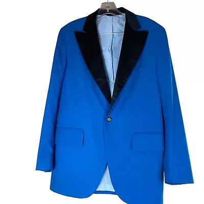 Tuxedo Jacket Suit Mens Blazer Blue Black Vtg 60s 70s Prom Coat 38 Regular • $74.99