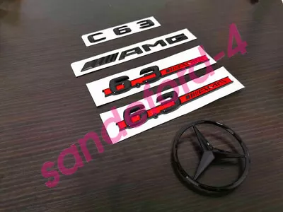 Gloss Black Red C63 AMG And Rear Star Side 6.3 AMG Emblem Badge For W204 507 • $52.99