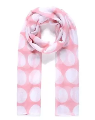 Pink White Circles Scarf Spots Dots Sheer Light  Large Ladies Unisex Mothers Day • £4.03