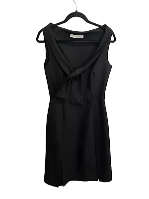 MIU MIU By PRADA Dress Black Sleeveless Sheath Front Tie Collared Midi 44 / 8 US • £84.53