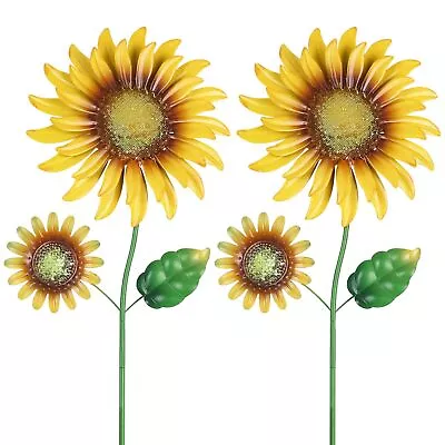 Metal Sunflowers Decorative Garden Stakes 2 Pack 22  Outdoor Garden Decor Wi... • $30.05