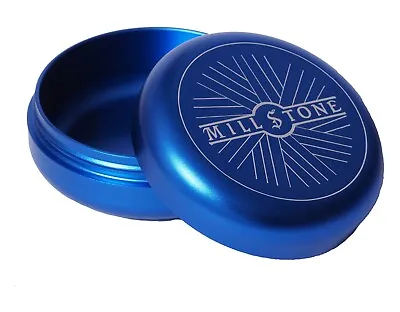 Millstone Tobacco Herb Storage Jar Metal Container Aluminum Tin Air Tight Blue • $10.99