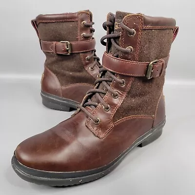 Womens Ugg Kesey Waterproof Boots Brown Size 8.5 Sherpa Lined Zip Closure • $35