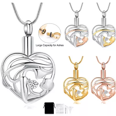 Heart Cremation Jewelry For Mom Ashes Urn Necklace Memorial Keepsake Urn Pendant • $9.58