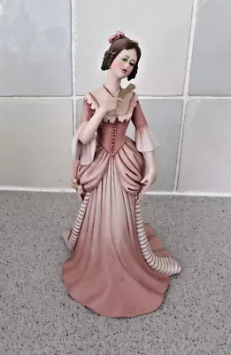 CAPODIMONTE IPA Figure Of A Lady  In Peach Dress And With Fan. Ltd Edition • £25