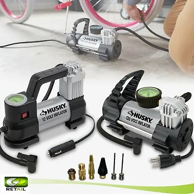 CAR AIR COMPRESSOR 12 OR 120 Volt Outlet Husky Portable Auto Pump Tires INFLATOR • $14.95