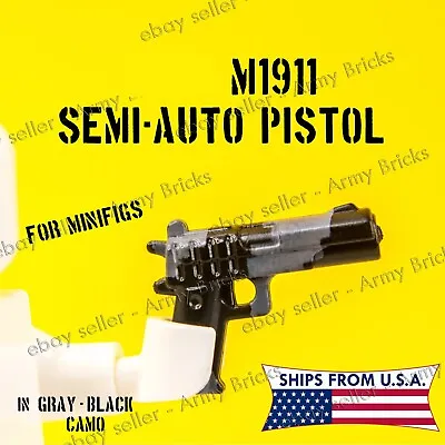 M1911 Semi Auto For Minifigs • CUSTOM TOY Bricks • Gray Black Camo • $3.37