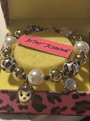 Betsey Johnson Charm Bracelet Pearl Gold Animal Beads Stretch Monkey Plus 4 • $21