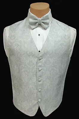 Men's Silver Grey Brandon Michael Paisley Tuxedo Vest & Tie Mason Wedding Prom • $8.99