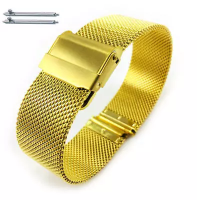 Gold Steel Adjustable Mesh Bracelet Watch Band Strap Double Locking Clasp #5027 • $14.95