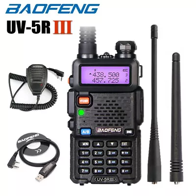 $57.99 • Buy UV-5R III Tri-Band FM Walkie Talkie Two Way Radio + Speaker Mic + Cable