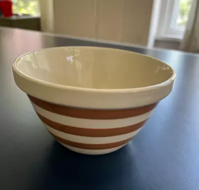 Vtg 5  Brown & White Striped Pottery Mixing Bowl Made In England #48 Mason Cash? • $22.49