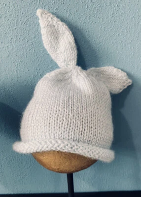 $3 • Buy New Handmade Knit Baby Hat - Little Bunny In Pastel Blue
