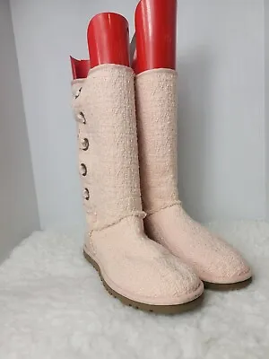 Ugg Heirloom Womens Boots Size 7 Apricot Lace Up Fabric Fashion Shoes • $70