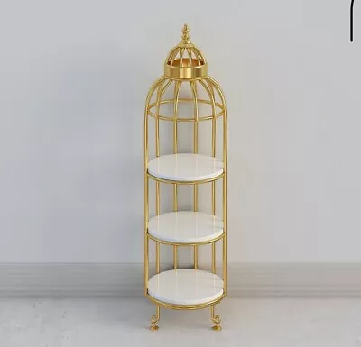 Modern Bird Cage Shaped Plant Flower Stand Storage Tower Gold Bookcase • £135.99