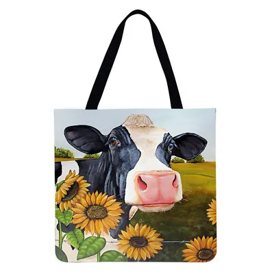 £6.49 • Buy Sunflower Cow Printed Shoulder Shopping Bag Casual Large Tote Handbag #F