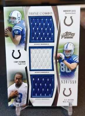 2012 Topps Prime Triple Combo Relics Andrew Luck T.Y. Hilton Jersey /559 Rookies • $10