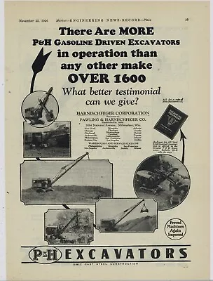 1926 P & H Shovels Ad: Harnischfeger Excavators - Proved Machines Again Improved • $17.76