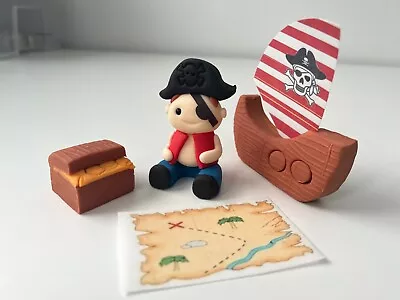 Personalised Pirate Cake Toppers Set Kids Birthday Decor Edible Glue - 4 Pcs • £9.99
