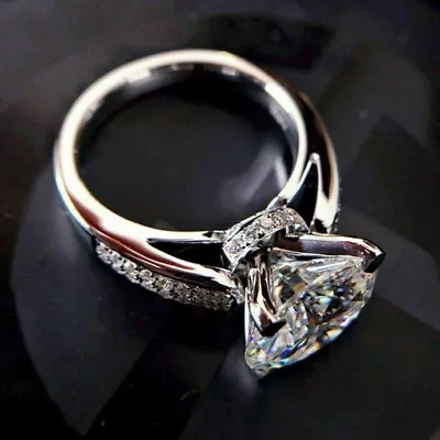 3Ct Round Genuine Tested Moissanite Solitaire Ring 14k White Gold Plated Silver • $238.48