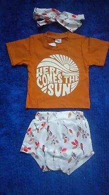 Baby Girls 3 Piece Outfit  Tshirt Shorts Headband Age 3-6 Months Summer  • £2.50