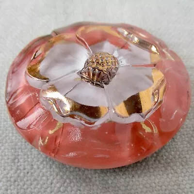1 3/8  Vintage Molded Clear Glass Flower Button W Back Paint & Gold Luster • $1.99