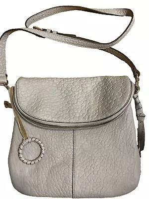 Vince Camuto Cozy Blue Lamb Bubble Leather Fold Over Shoulder Bag Silver Trim • $34.17