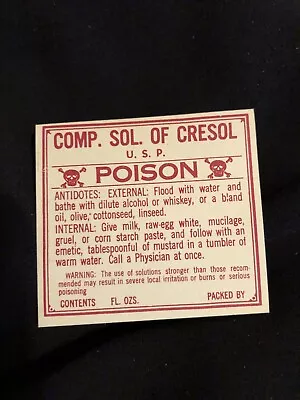 Medicine Bottle Label Original Vintage Poison Quack Pharmacy Cresol • $1.99