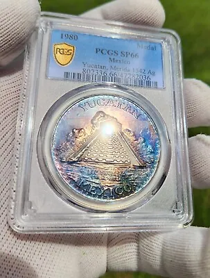 $10.50 • Buy 1980 Yucatan Merida Mexican Medal Pcgs Sp66 Gold Shield🔥super Toning 👌 