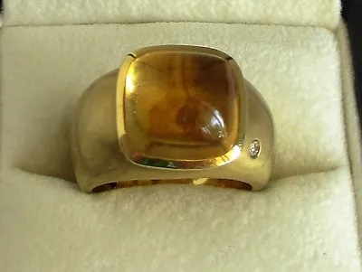 H. STERN  Cabochon Dome Ring Yellow Gold 18k Citrine Gemstone With Diamond S 7 • £2289.98