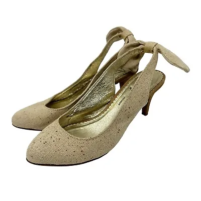 Miss Albright Anthropologie Womens Shoes 6 M Beige Tan 100% Linen Bow Slingback • $17.39