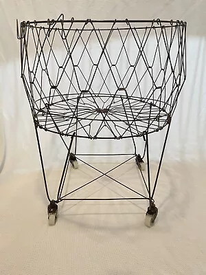 Vintage Mid-Century Collapsible Rolling Folding Wire Laundry Basket • $114.99