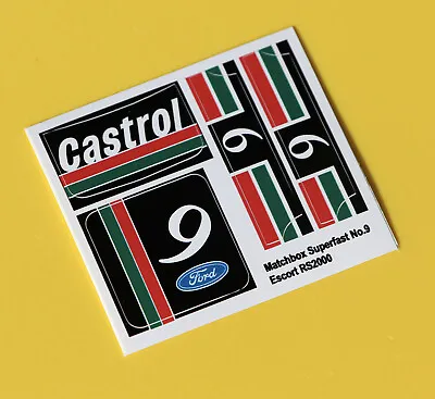 MATCHBOX SUPERFAST No9 ESCORT RS2000 Prototype Castrol Sticker Decal Repros • $5.38