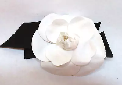 CHANEL Coco Camellia Brooch Pin 7x4  White Flower Bow Women Genuine Vintage Mint • $489