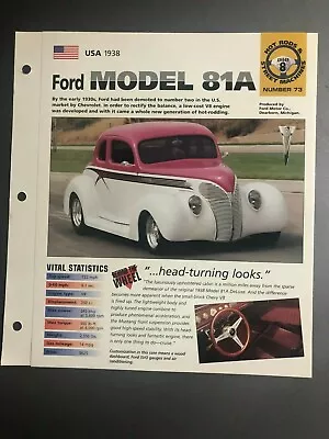 1938 Ford Model 81A Coupe IMP  Hot Cars  Spec Sheet / Folder Brochure Awesome • $14.95